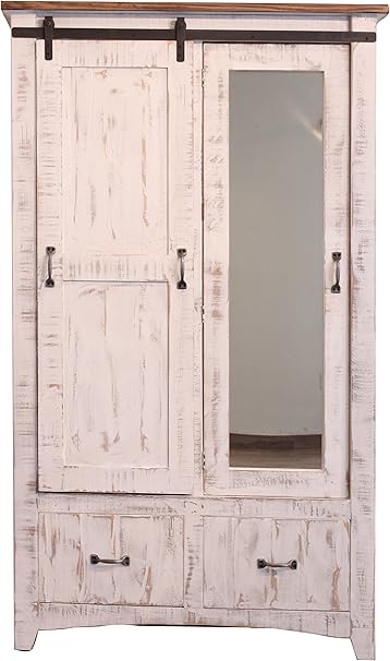 Amazon Com Distressed White Anton Sturdy Solid Wood Sliding Barn