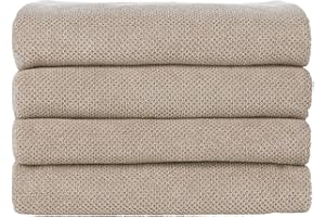 Nate Home by Nate Berkus 100% Cotton Textured Rice Weave Bath Towel Set of 4 | Soft and Absorbent Solid Bathroom Towels from mDesign - Set of 4, Fossil (Beige)