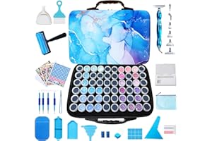 Muzagroo Art Diamond Painting Storage Containers, 60 Slots Diamond Art Storage Box with Accessories and Tools for Handcrafts, Portable Shockproof Organizer Case for Diamond Painting Kits M (Blue)