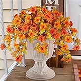 Ammyoo Artificial Fall Flowers Fake Petunias Plants for Outdoor Decoration, 2 Pcs Silk Faux Flowers UV Resistant No Fade Plants for Outside Garden Balcony Yard Porch Realistic Indoor Decor (Orange)