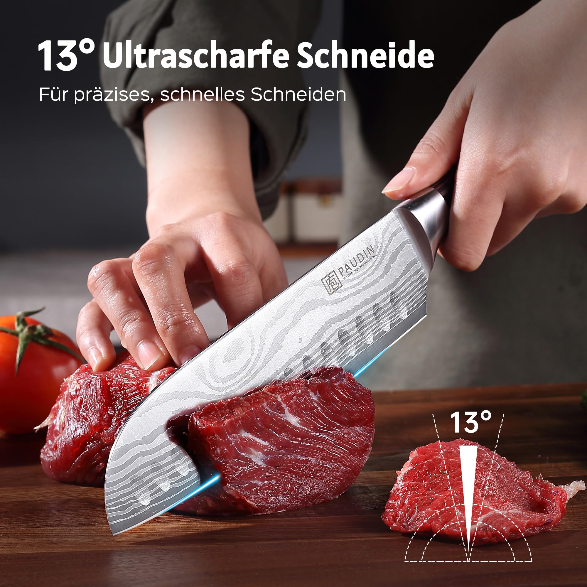 PAUDIN Santokumesser, Klingenlänge17 cm Kochmesser aus deutschem Messerstahl, Sushi Messer Küchenmesser mit ergonomischem Griff für Haus und Restaurant 5