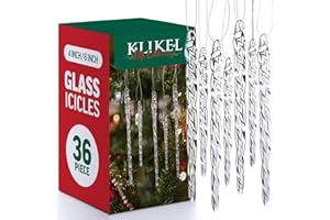 Klikel Glass Icicle Ornaments - Winter Decorations for Christmas Tree - Total 36 Hanging Ornaments - 18 4" and 18 6"