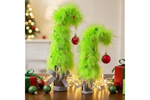 Bunny Chorus Grinchmas Christmas Decorations, 2Pcs Mini Green Grinchmas Christmas Trees with Plush Fur Surface, Christmas Decor for Table Home Shelf Cabinet, Home Display, Tabletop