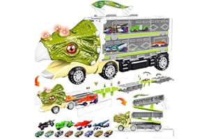 ABVSAB Dinosaur Toys for Kids 3-5, Dinosaur Cars Set, 12-in-1 Transport Truck, Birthday Gifts Toys for 3 4 5+ Year Old Boy, Transport Carrier Truck for Toddlers 3-4 Years