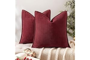 MIULEE Pack of 2 Christmas Burgundy Decorative Pillow Covers 20x20 Inch Soft Chenille Luxurious Couch Throw Pillows Farmhouse Cushion Covers with Elegant Design for Sofa Bedroom Living Room Decor