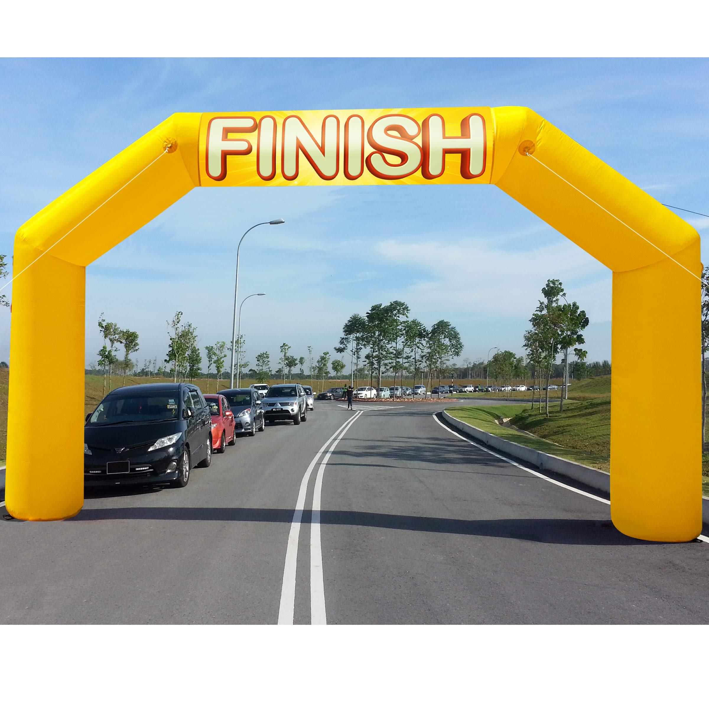 Photo 1 of Sewinfla 20Ft Inflatable Arch Inflatable Start Finish Line Arch with Blower,Outdoor Inflatable Archway for Party,5K Race,Advertising Commerce,School Sport Yellow