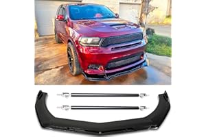 DREAMOTOR Universal Car Front Bumper Lip + 2PCS 8"-11" Adjustable Splitter Rods front lip Spoiler Splitter Body Kit Compatible with Dodge Charger Nissan Cruze Honda Civic Toyota Altima Chevy