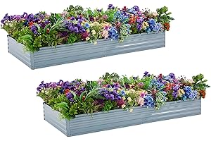 Meberam Metal Raised Garden Bed Kit 2PCS Set 6x3x1ft Outdoor Bottomless Galvanized Elevated Plant Box for Vegetable Flower, Grey