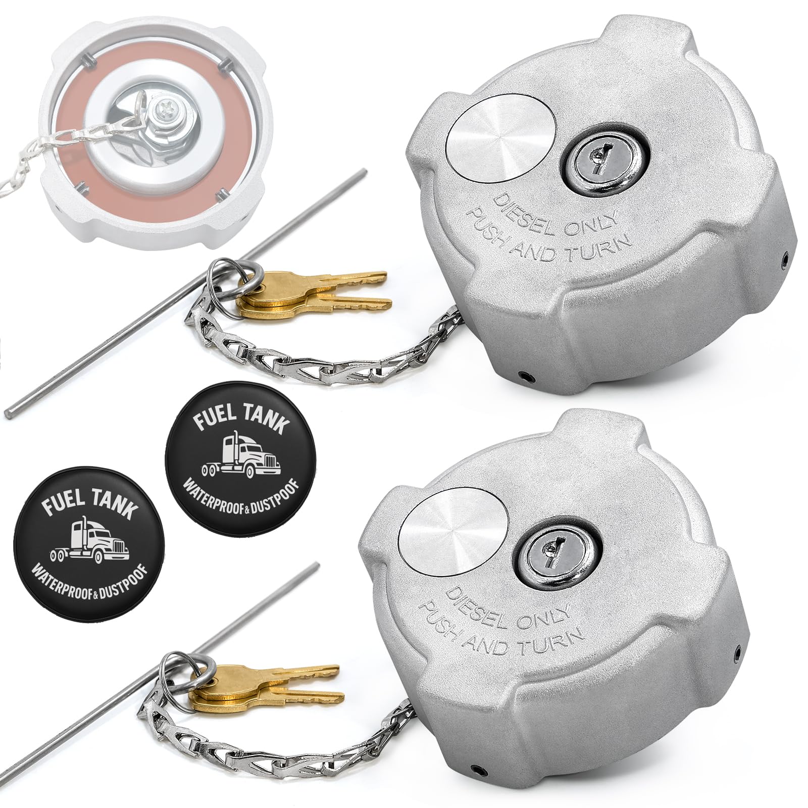 Photo 1 of LOBIUTIYA 2 Pack 3" Female 1/4 Turn Locking Fuel Tank Cap, Compatible with Freightliner Century 112, Cascadia 125, Columbia 112 120, Aluminum Truck Gas Cap, Replace 03-37017-000 03-37017-002 572.1018