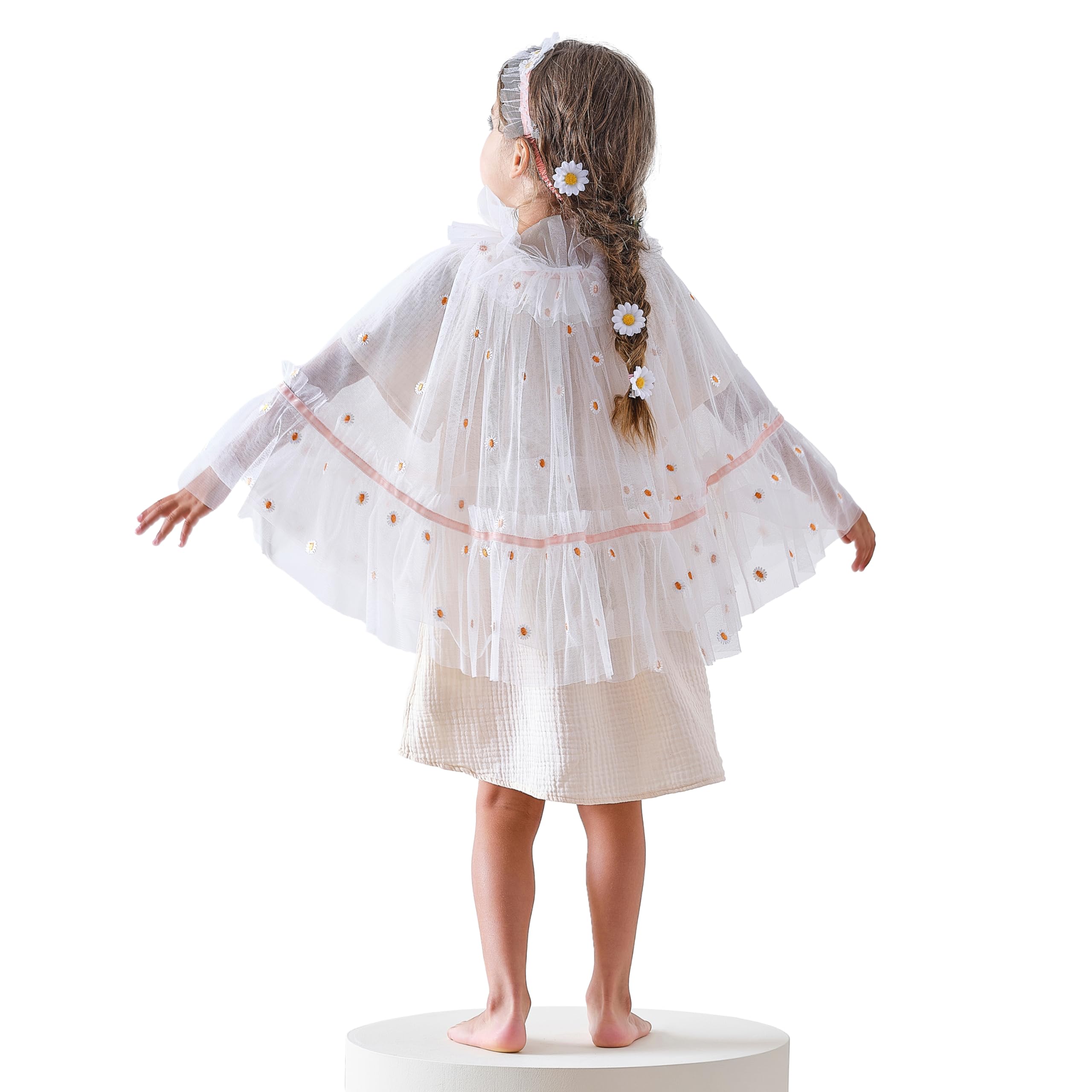 Ginger Ray Girls Embroidered Daisy Cape with White Tulle for Birthdays & Costume Parties Age: 3-7 Years