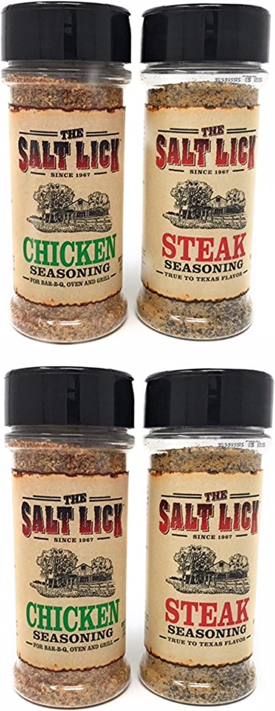 Salt LickFamous Chicken Seasoning and Steak Seasoning 4 Pack, Two 4 Ounce Bottles of Each