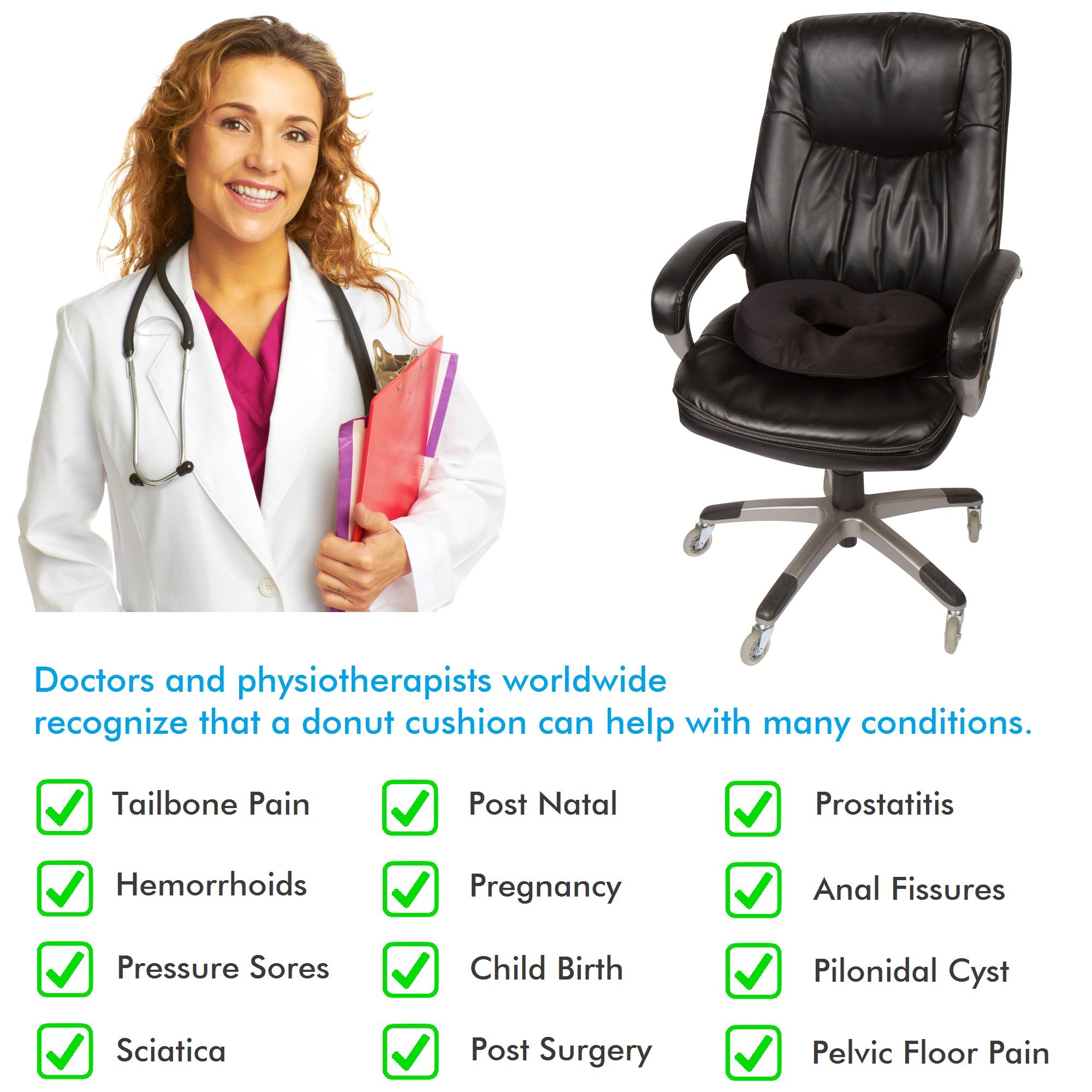 DONUT TAILBONE PILLOW Hemorrhoid Cushion Medical Seat Pain Relief