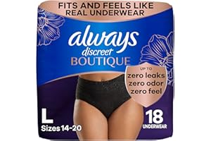 Always Discreet Boutique Incontinence and Postpartum Underwear for Women, Maximum Protection, Large, Black, 18 Count