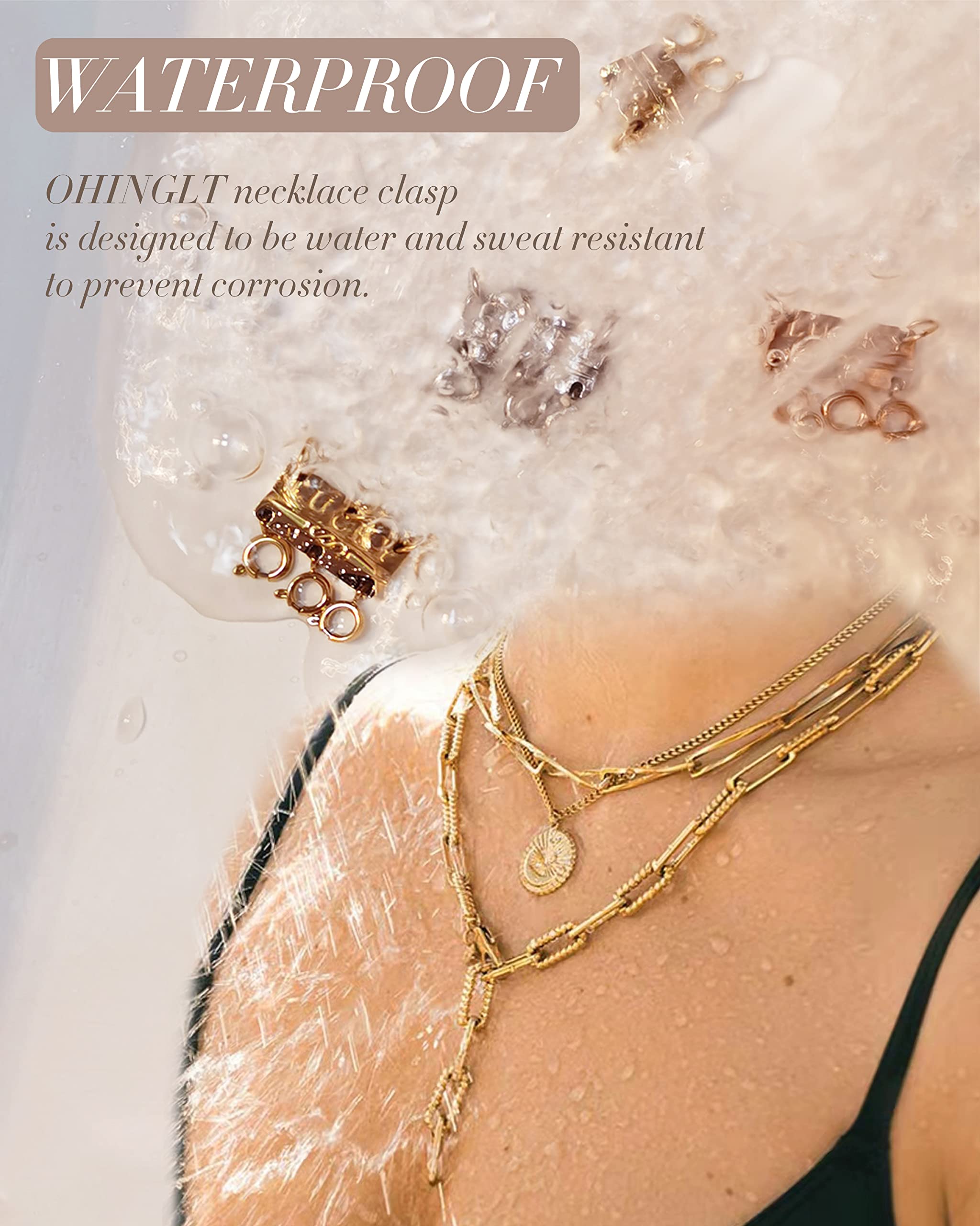 OHINGLT Lucky Necklace Layering Clasps Separator for Stackable,14K Gold and Silver Plated Multiple Necklace Clasps for Women