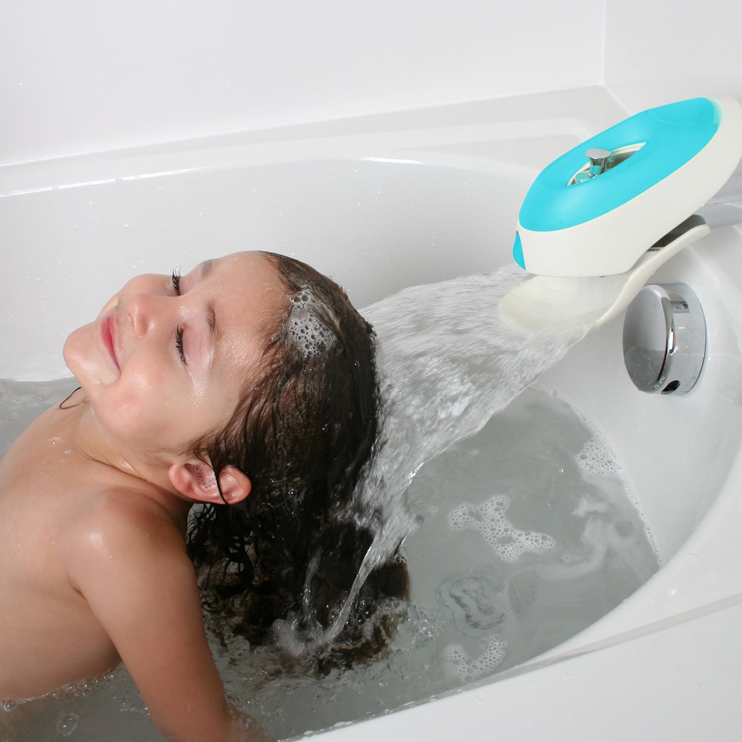 Boon Flo Water Deflector & Faucet Cover with Bubble Bath Dispenser, Blue : Bathtub Faucet And Fixture Bumpers : Baby
