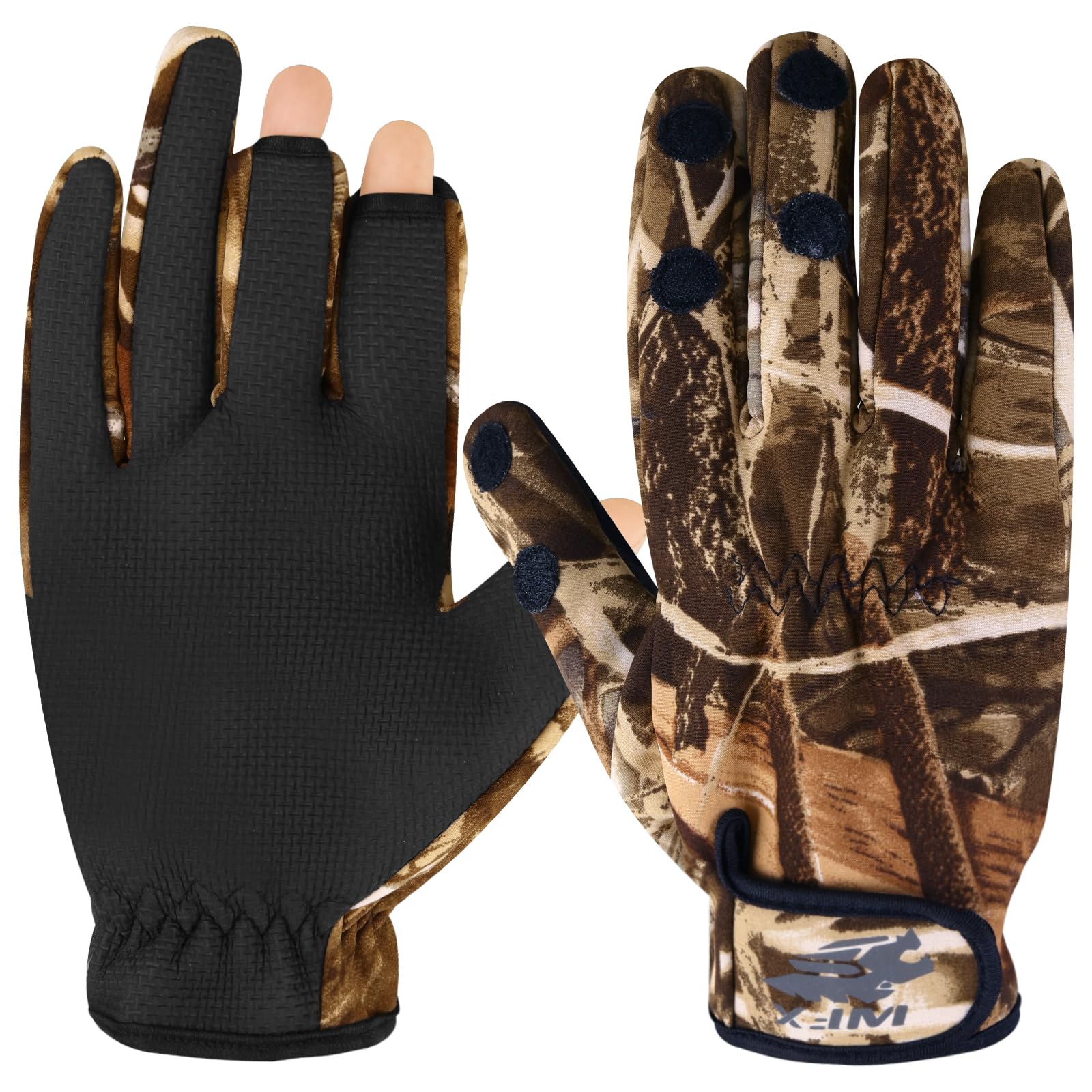WFX Fishing Gloves with Fingerless Hunting Gloves for Men & Women Cover Fish Gloves Lightweight Anti-Slip Lined Fleece Adjustable Fabric Windproof for Fishing Cycling Outdoor Sports (Camouflage, S)