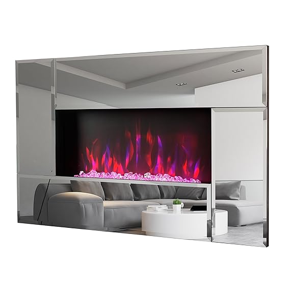 Large Bevelled Mirrored 1KW / 2KW LED Wall Mounted Electric Fireplace