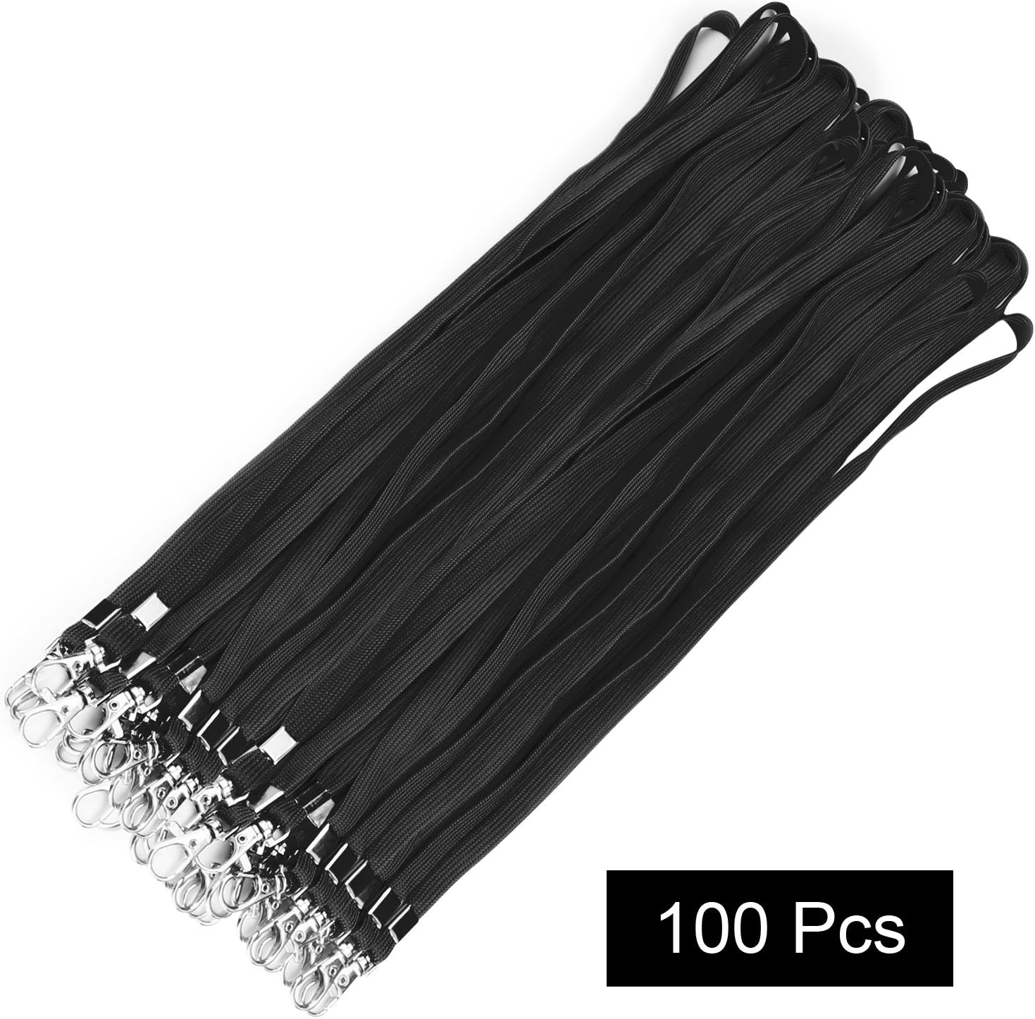 Fushing 100pcs 45cm Neck Strap Lanyard with Swivel Clasp for ID Cards Badges, Keys, Employees, Students, Visitors, etc (Black) - Image 3