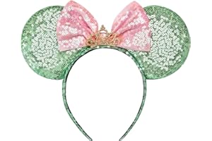 RAZKO Mouse Ears Headband, Sequin Green Mice Ears Hairband Animal Ears Headband for Women Girls Hair Accessories (Green Crown L)