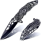 MADSMAUG Pocket Knife, Cool Pocket Folding Knife with 3D Embossed Skull patterns, Great festival Christmas Gift EDC knife For Men Outdoor Survival Camping