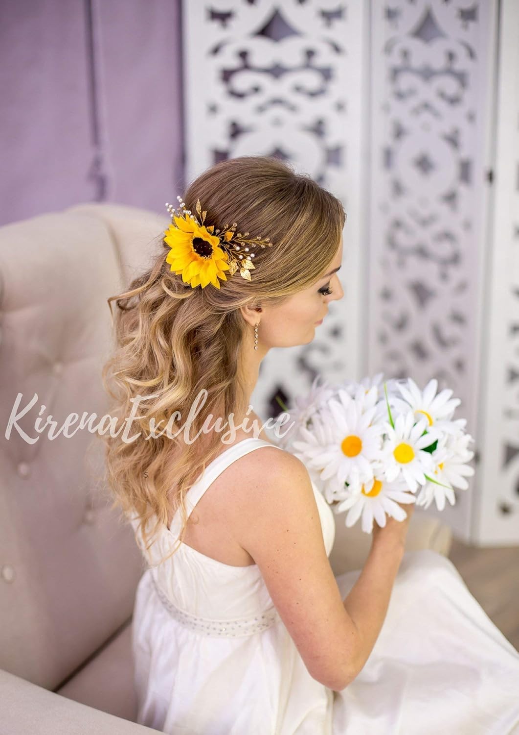 sunflower hair clip wedding