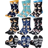 ShinyMatch 6 Pairs Funny Dog Socks for Men Novelty Corgi Pug Husky Crew Socks Birthday Valentine Gift for Dad Puppy Dog Lover