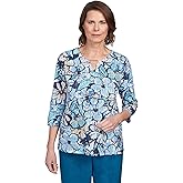 Alfred Dunner Women's Stripe Floral Beaded Top