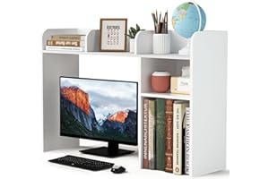LAND·VOI Desktop Bookshelf, Countertop Storage Hutch with 5 Shelves for Computer Desk, Desk Organizer for Home Office Dorm, Dressing Tabletop, Bar Countertop, White EDS01W