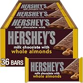 HERSHEY'S Milk Chocolate with Whole Almonds Candy Bars, 1.45 oz (36 Count) | Hershey Chocolate Bars with Whole Almonds, Kosher and Gluten Free, Individually Wrapped Candy for S'mores and Sharing, 36 ct