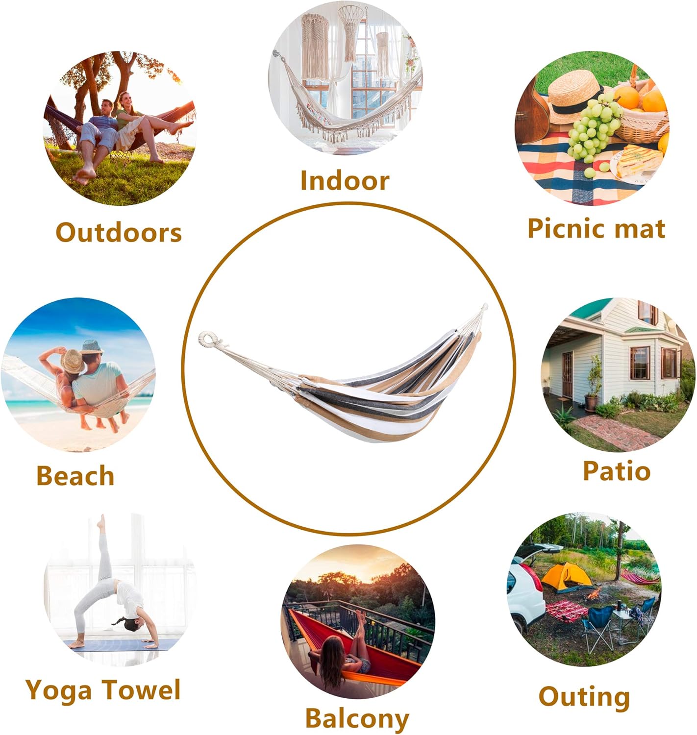 ROOITY Double Hammock Brazilian Hammocks with Portable Carrying Bag,Soft Woven Fabric, Up to 450 Lbs Hanging for Patio,Trees,Garden,Backyard,Porch,Outdoor and Indoor XXX-Large Brown&Grey Stripe: Sports & Outdoors