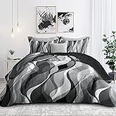 weesire Classic Line Pattern Bedding Quilt Queen Size Modern Grey Black and White Stripe Quilt with 2 Shams, Gray and White Comforter Sets Lightweight Breathable Bedspreads Coverlet, 90''x96''
