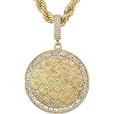 Techno Pave Men's Iced-Out Large Medallion Pendant with 5mm Rope Chain – Luxury Hip-Hop Necklace - Nugget Pendant in Gold Finish