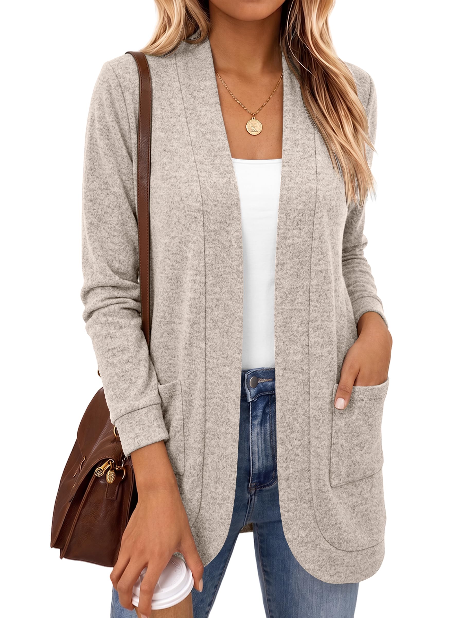 LILLUSORY Lightweight Fall Cardigan with Pockets for Women | Buttery-Soft Fabric,Wide Band Trim,Curved Hem, Fluid Drape,Relax