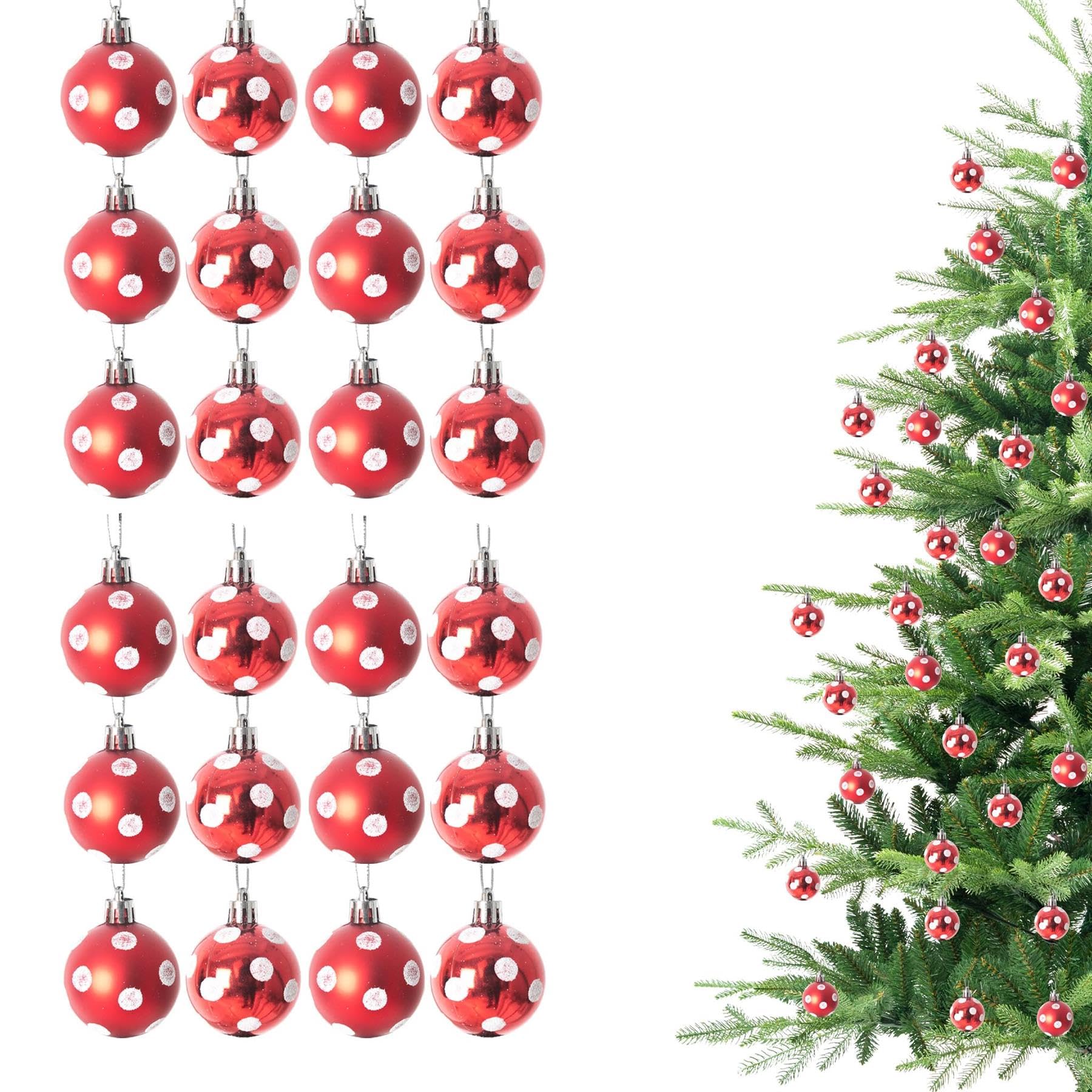 30mm/24Pcs Christmas Baubles Shatterproof Red White Polka Dots, Christmas Tree Decorations Ball Ornaments Balls Xmas Hanging Decorations Holiday Decor - Shiny,Matte,Glitter