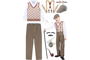 AOTHSO 100 Days of School Old Man Costume for Kids Boys with Vest Shirt Pants Hat Grandpa Costume Accessories Set for Child