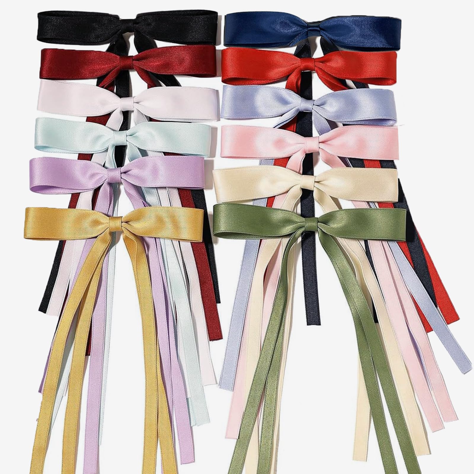 AWOCAN 12PCS Hair Bows for Women Long Tail Ribbon Bow Alligator Hair Clips Bow Clips Metal Clips French Barrette Hair Bow for Women Accessories (multicolour)