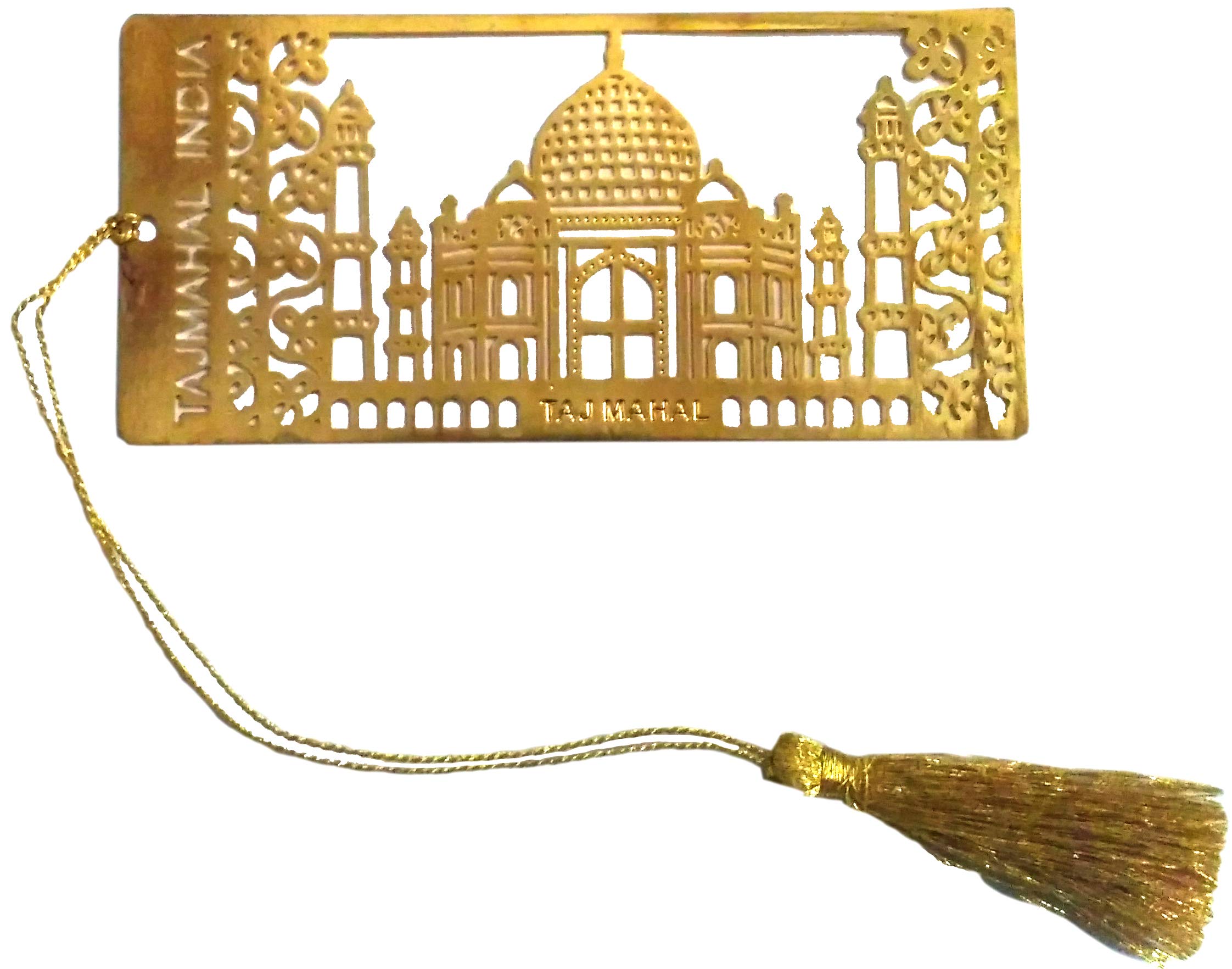 Purpledip Brass Bookmark: Intricately Carved Taj Mahal Page Marker for Book Lovers (12057A)