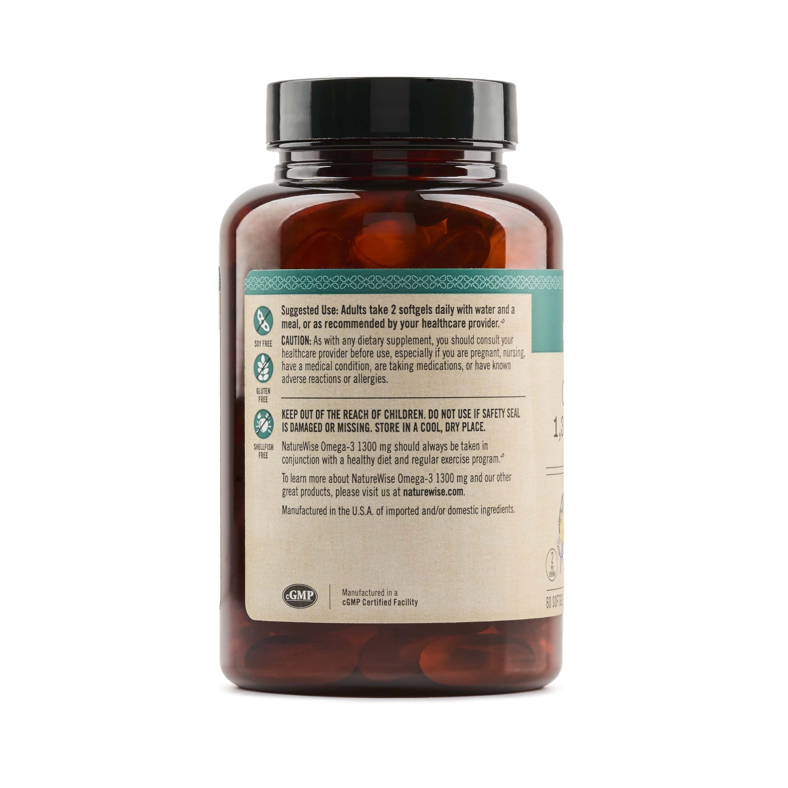 NatureWise Ultra Omega 3 Fish Oil 2200 mg - Triglyceride Form - Lemon Flavor - Wild-Caught Fish Oil + EPA & DHA - Supports Brain & Heart Health - Burpless, Non-GMO - 60 Softgels[1-Month Supply]