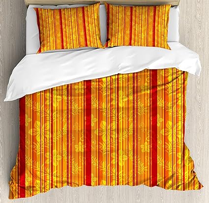 Amazon Com Orange Bedding Duvet Cover Set Vertically Stripes