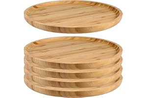 JOIKIT 5 Pack 12 Inch Bamboo Round Platter, Fine Polished Round Wood Plates Bamboo Serving Tray for Holding Fruit, Bread, Che