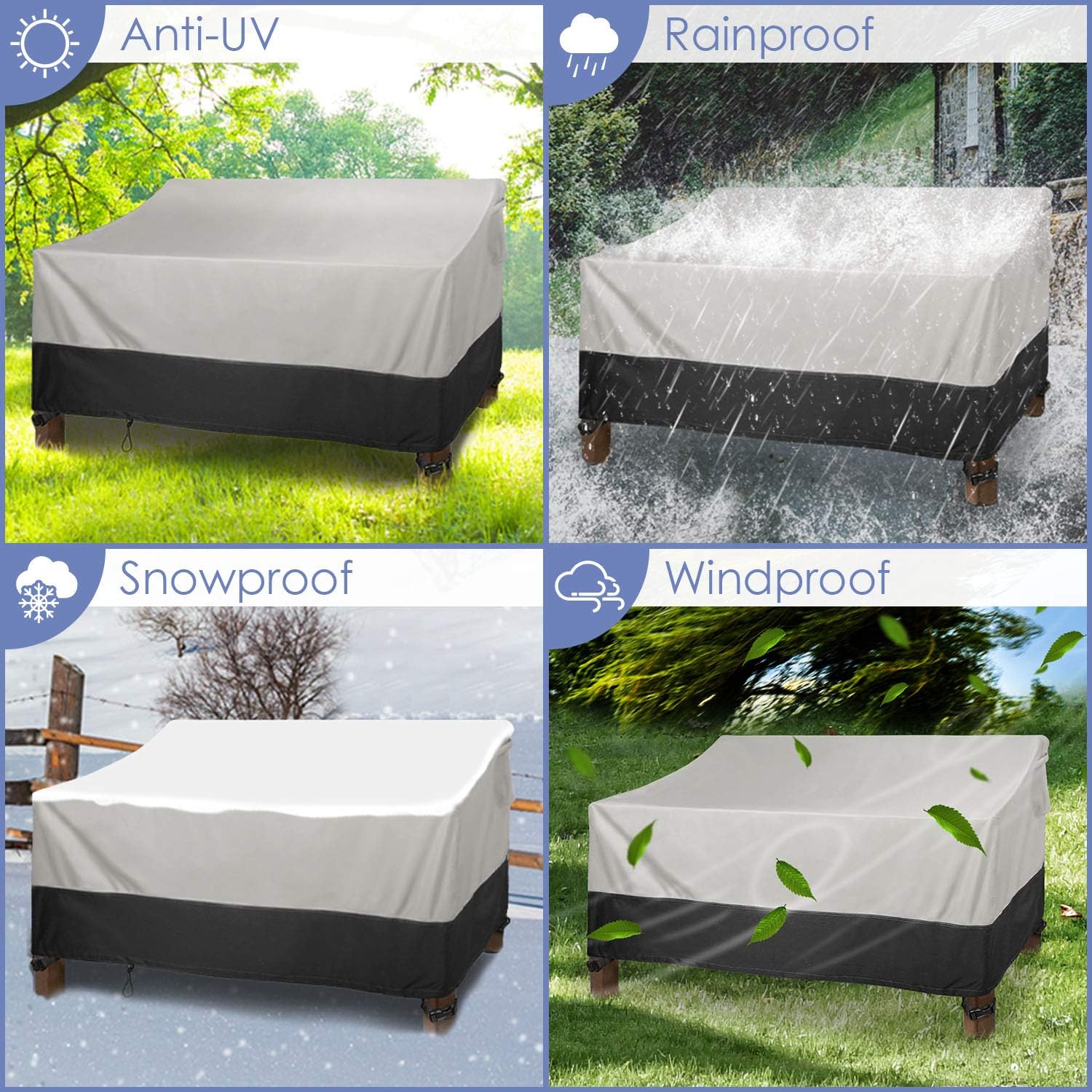 2-Seater Patio Bench Loveseat Cover, Heavy Duty Lawn Patio Outdoor Furniture Covers Waterproof 58" W x 32.5" D x 31" H, Outdoor Deep Lounge Sofa Cover with Air Vents for All Weather, Grey & Black: Kitchen & Dining