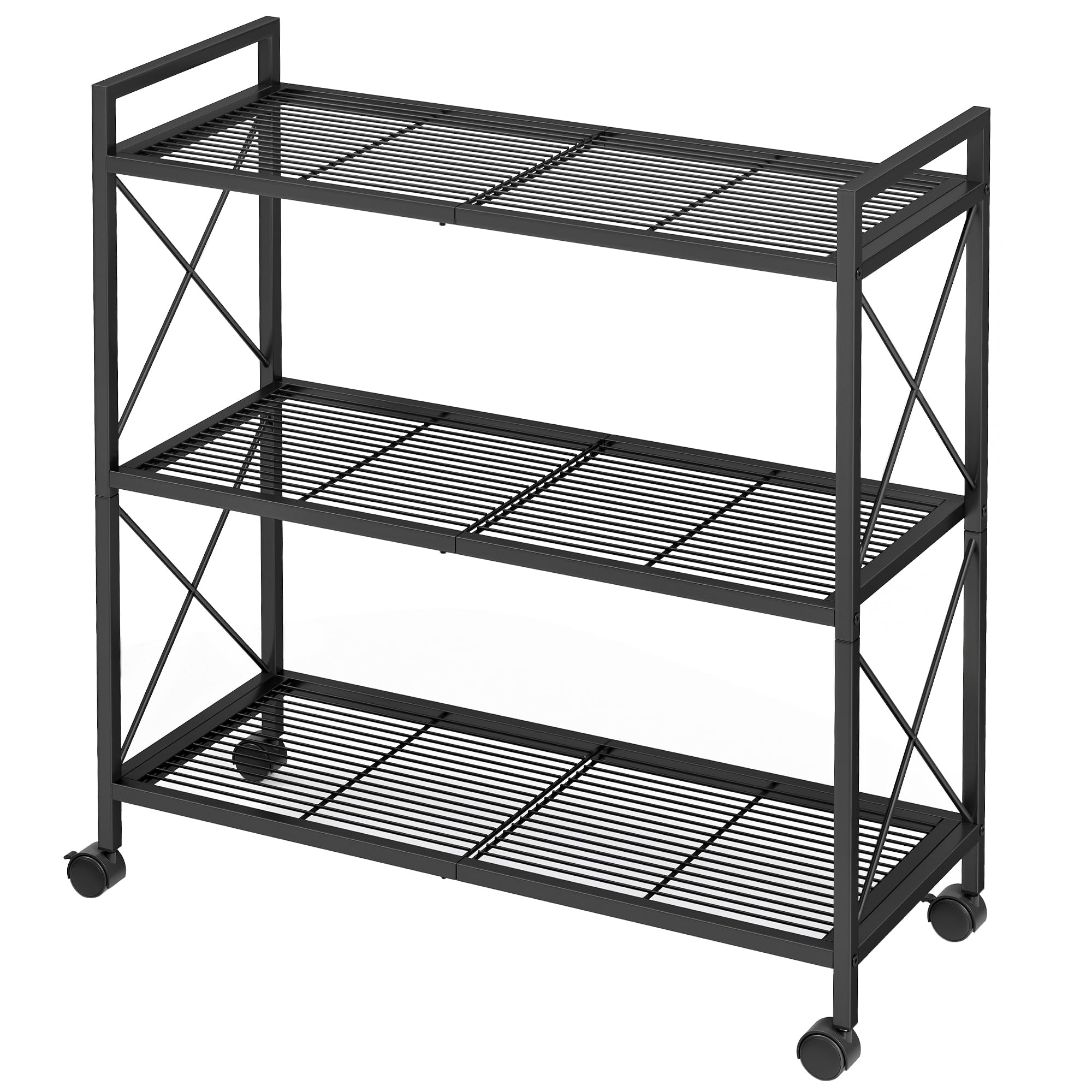 Photo 1 of SONGMICS 3-Tier Metal Storage Rack with Wheels, Mesh Shelving Unit with X Side Frames, 31.5-Inch Width, for Entryway, Kitchen, Living Room, Bathroom, Industrial Style, Black UBSC183B01