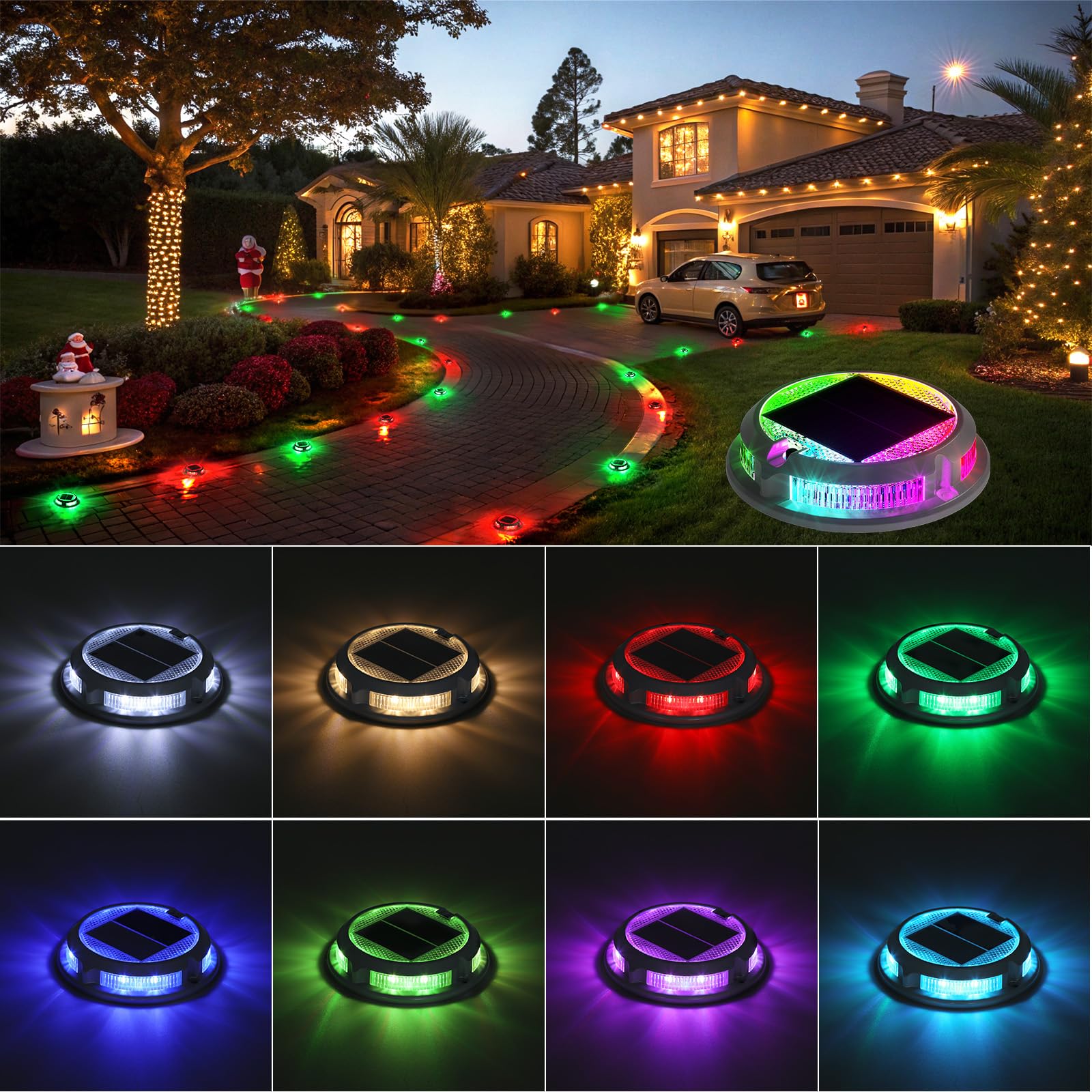 Photo 1 of Solar Driveway Lights Outdoor 12 Pack, RGB Colors Solar Deck Lights Outdoor Waterproof IP68, Solar Dock Lights Driveway Marker for Warning Stair, Boat Dock, Step, Walkway, Christmas Outdoor Decor
