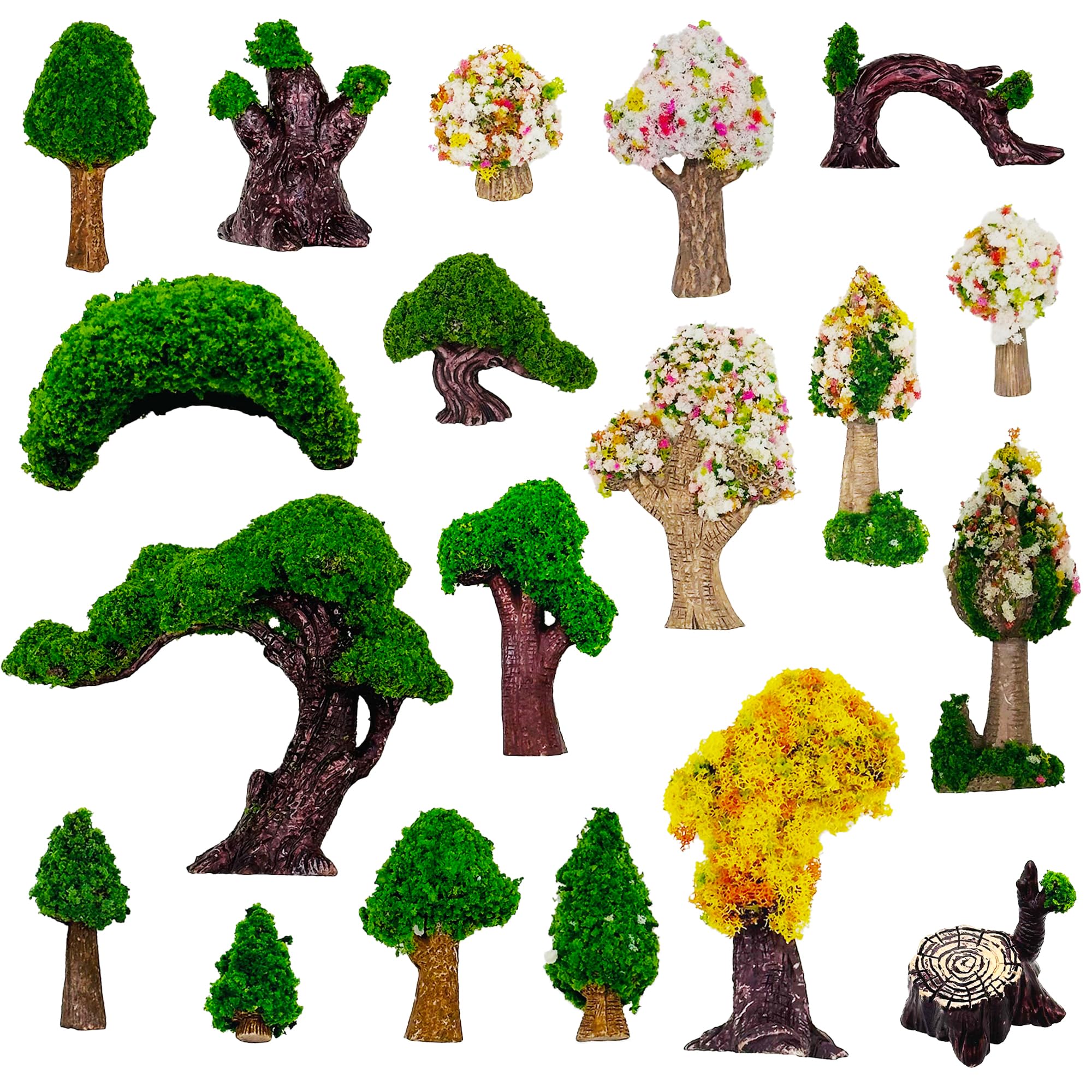 Cayway 19 PCS Miniature Fairy Garden Tree Plant Ornament, Mixed Model Trees Miniature Garden Accessories for Min Garden Decoration Plant House Decor