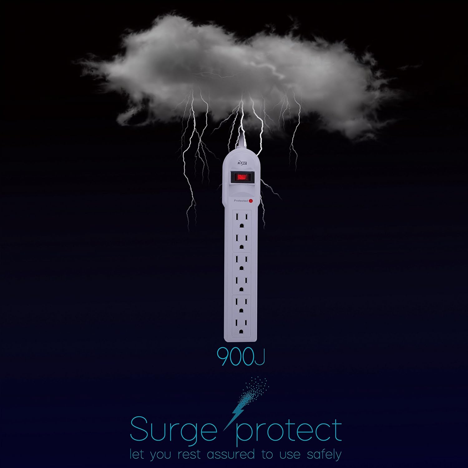 KMC 6-Outlet Surge Protector Power Strip 2-Pack, Overload Protection, 4-Foot Cord, 900 Joule - White: Electronics