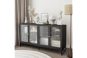 AVZEAR Sideboard Buffet Cabinet, Kitchen Buffet Cabinet with 4 Doors and Adjustable Shelves, Freestanding Storage Cabinet Accent Cabinet for Kitchen, Living Room, Hallway (Black)