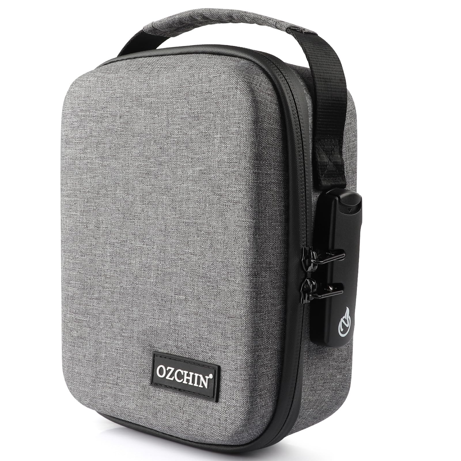 OZCHIN Smell Proof Bag with Combination Lock Odorless Carbon Lined Hard PU Stash Box Odor Proof Container Medicine Organizer Case Travel Carrying Storage Bag (Grey, M)