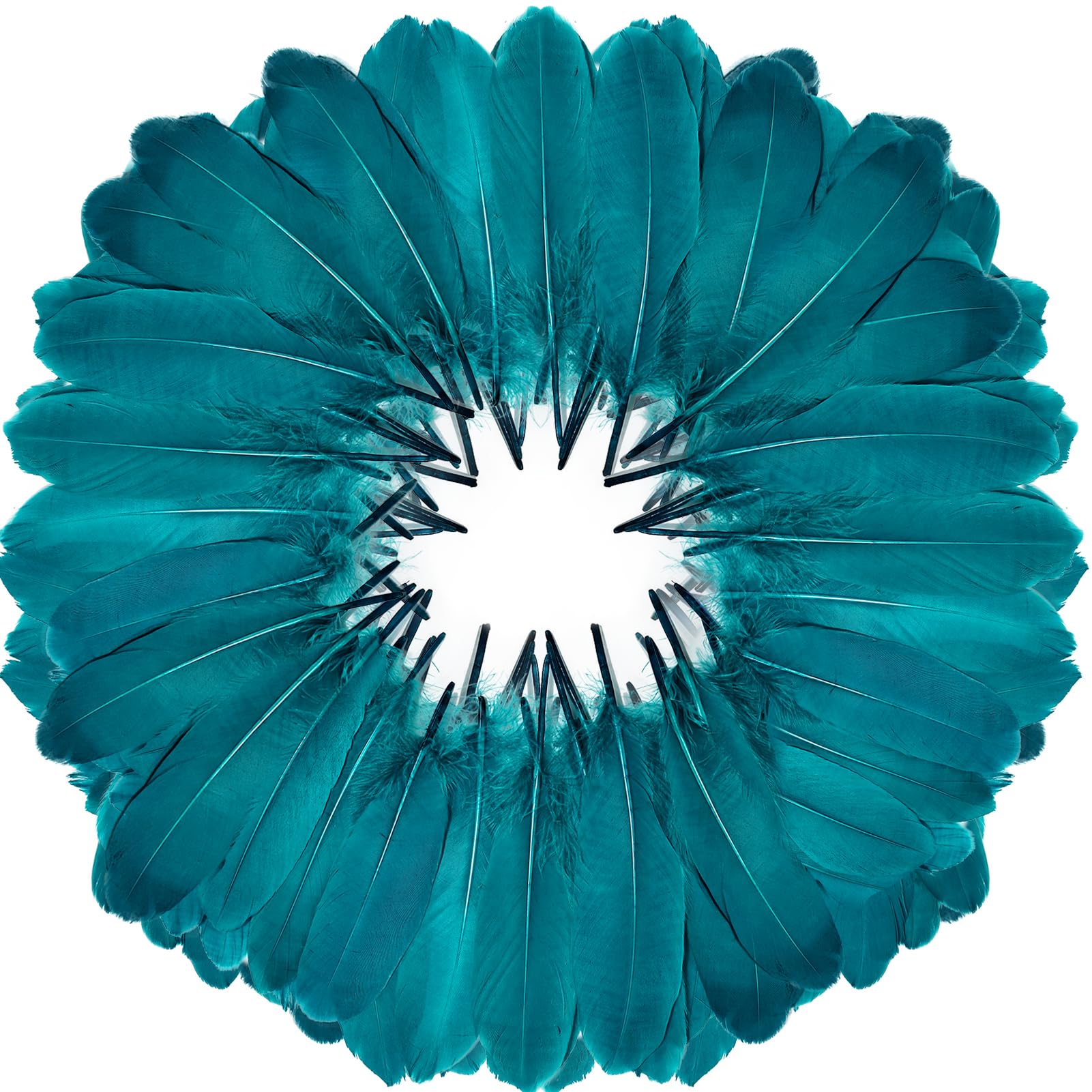 FeelfunFeather 120pcs Peacock Blue Goose Feathers