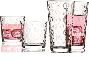 Circleware 40189 Circle Huge Set of 16 Highball Tumbler Drinking Glasses and Whiskey Cups, Glassware for Water, Beer, Juice, Ice Tea, Beverage Decor, 8-15.7 oz & 8-12.5 oz