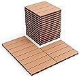 Giantex Interlocking Deck Tiles 18 Pack - 18 sq.ft Composite Outdoor Flooring Covering All Weather Use, 12 x 12 in Patio Decking Boards for Balcony, Poolside, Backyard, Garden, Walkway (Brown)